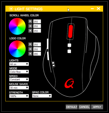 QPAD 8K Laser Pro Gaming Mouse　LED表示色