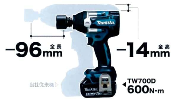 マキタ TW700D 充電式インパクトレンチ、600N・m 18Vバッテリーで 