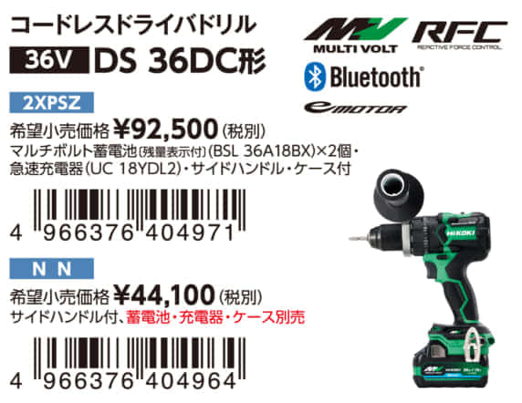 HiKOKI DS36DC/DV36DC コードレスドライバドリルを発売、連続