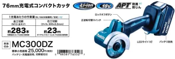 マキタ  充電式コンパクトカッタを発売、軽量小型の軽快切断